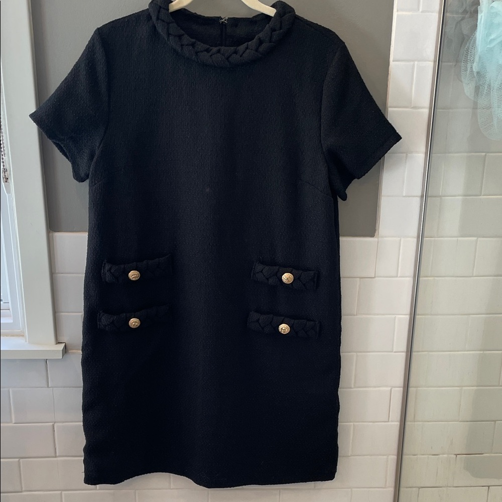 Amazon Black Mini Dress with Gold Accents
